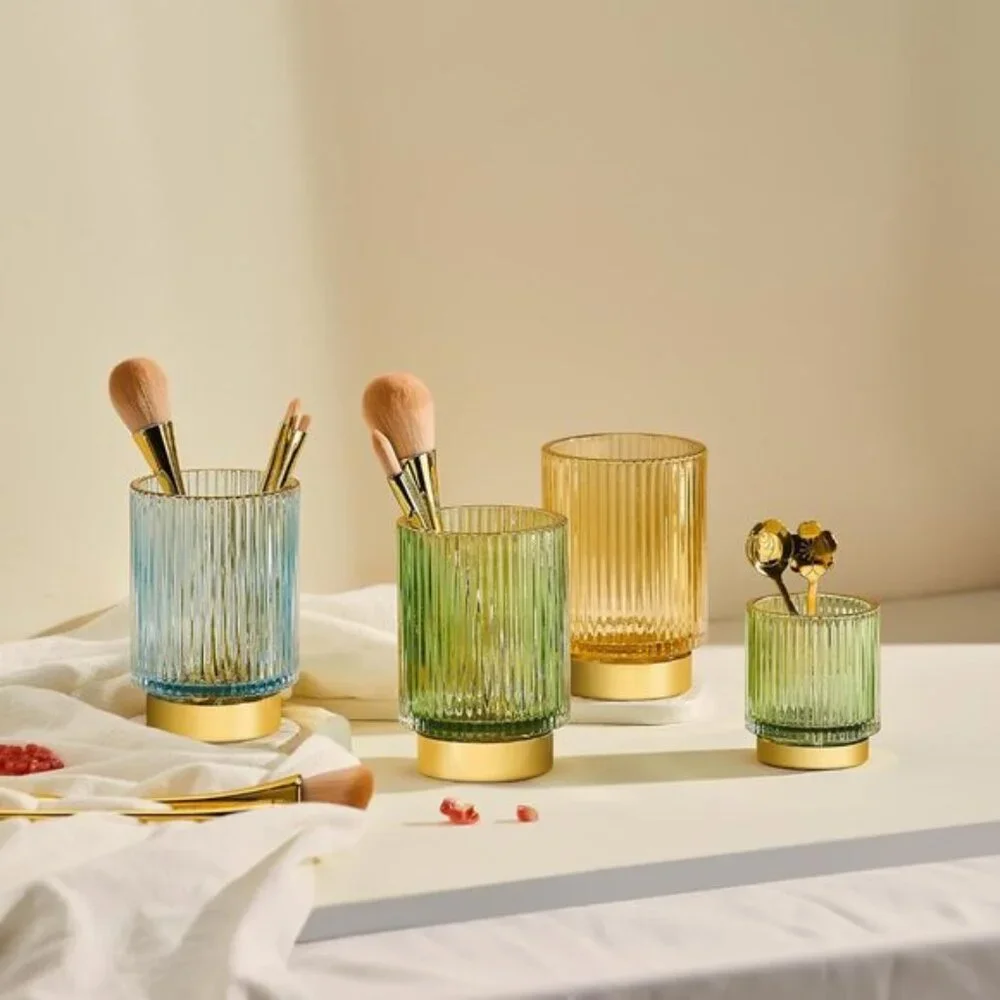 Vintage Glass Makeup Brush Holder, Multiuse Organizer for Pens, Brushes, More